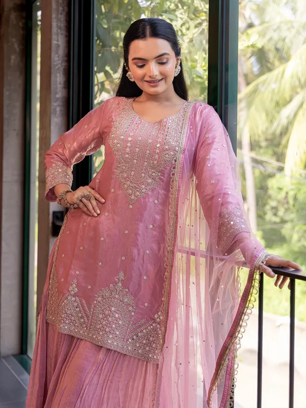Onion pink silk palazzo suit for women wedding wear