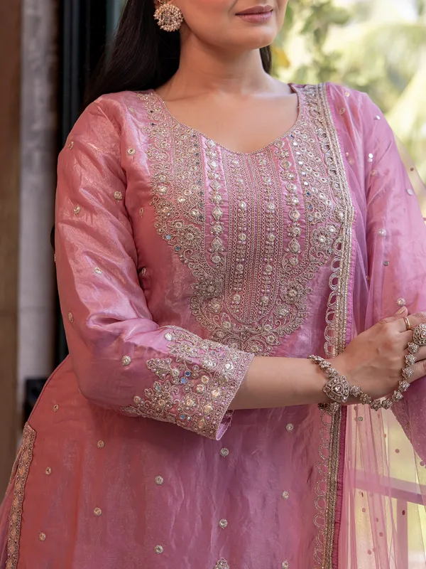 Onion pink silk palazzo suit for women wedding wear