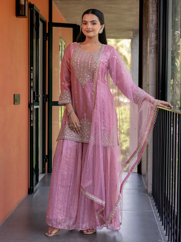 Onion pink silk palazzo suit for women wedding wear