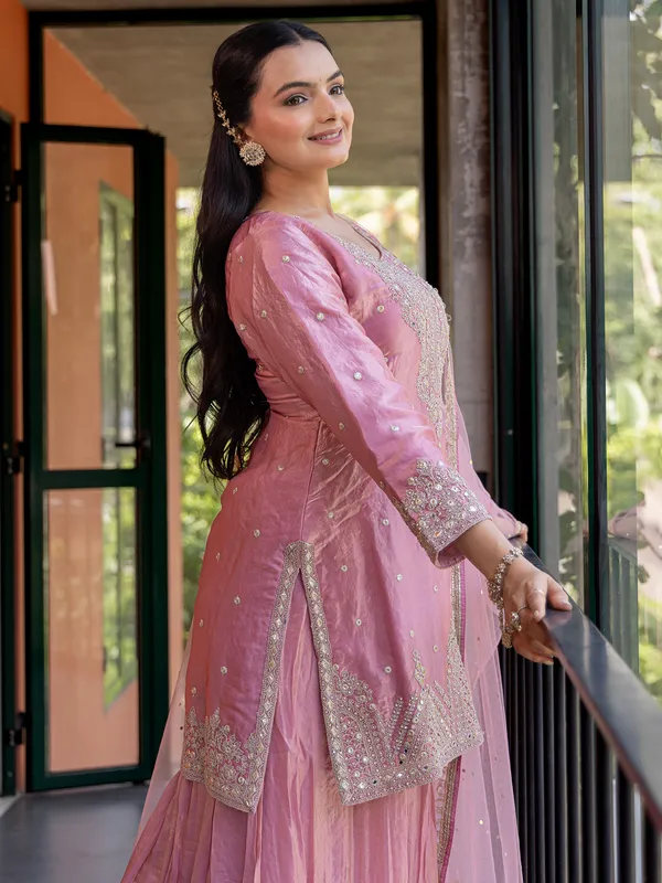Onion pink silk palazzo suit for women wedding wear