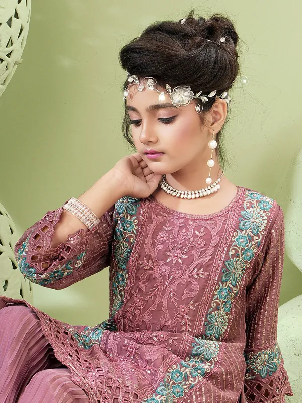 Onion pink silk palazzo suit with dupatta
