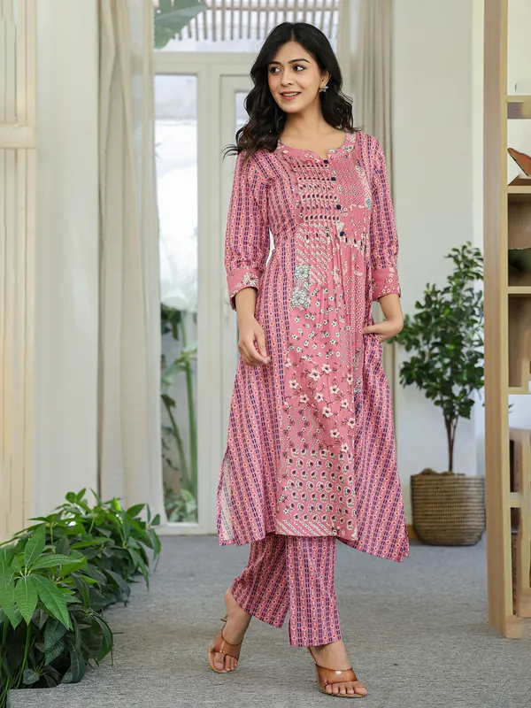 Onion pink silk printed kurti set