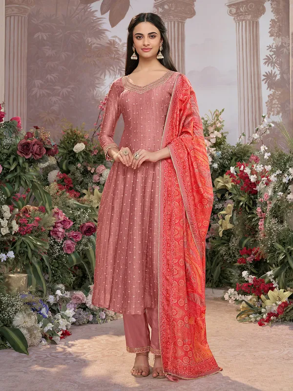 Onion pink silk salwar suit for festival