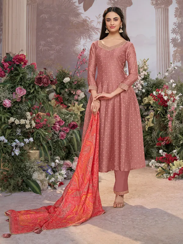 Onion pink silk salwar suit for festival
