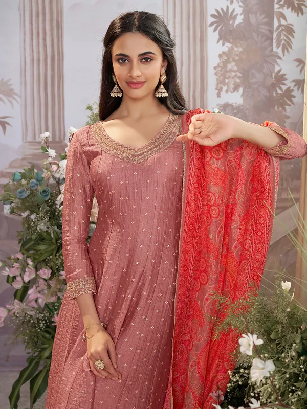 Onion pink silk salwar suit for festival