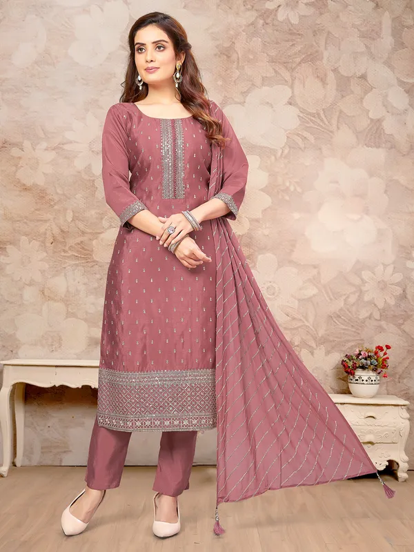 Onion pink silk salwar suit with dupatta