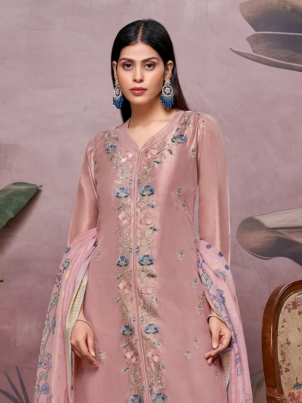 Onion pink silk salwar suit with embroidery