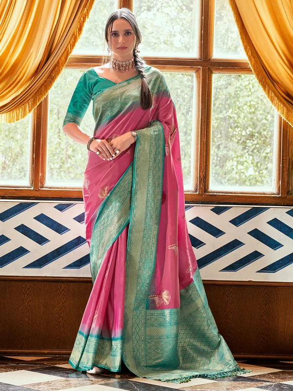 Onion pink silk saree for festive