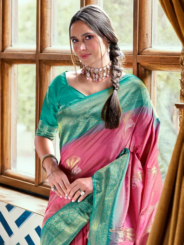 Onion pink silk saree for festive