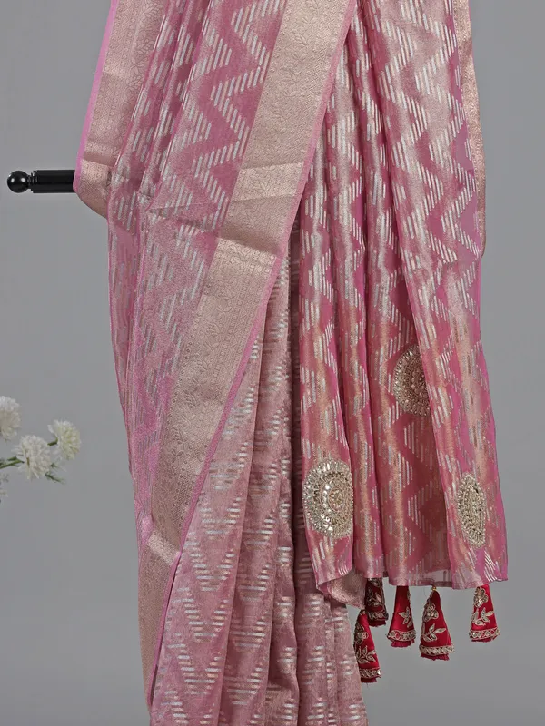 Onion pink silk saree with embellished blouse