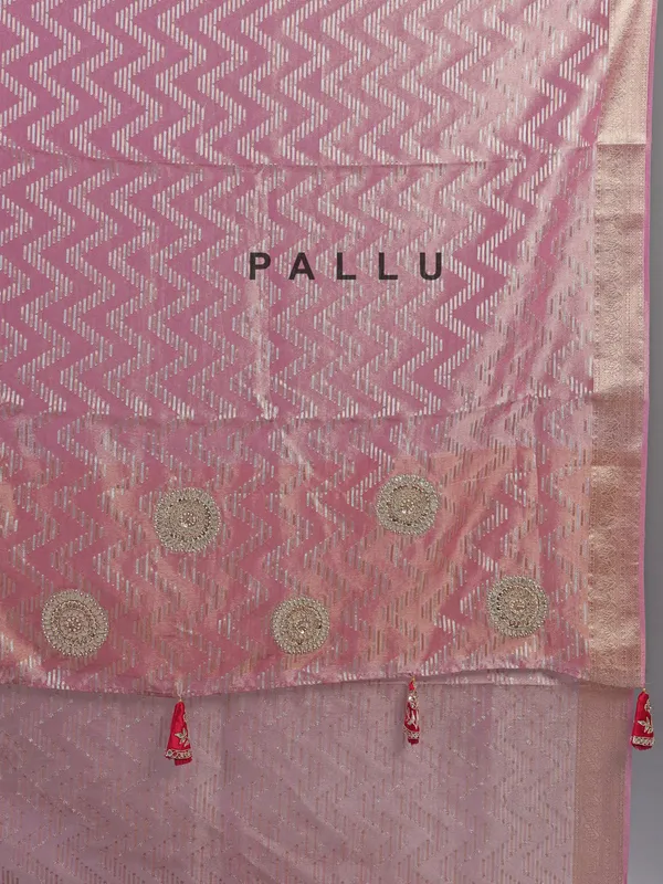 Onion pink silk saree with embellished blouse