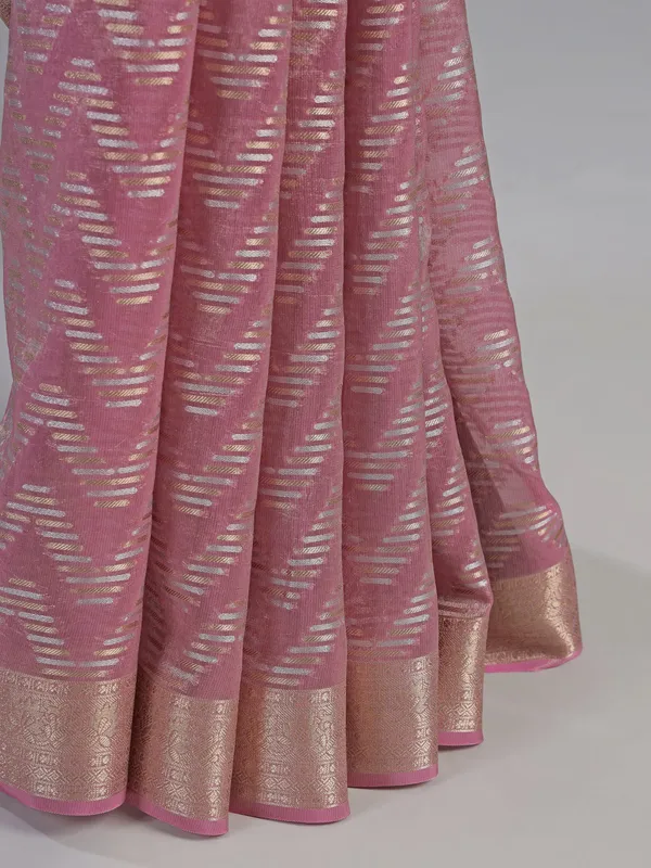 Onion pink silk saree with embellished blouse