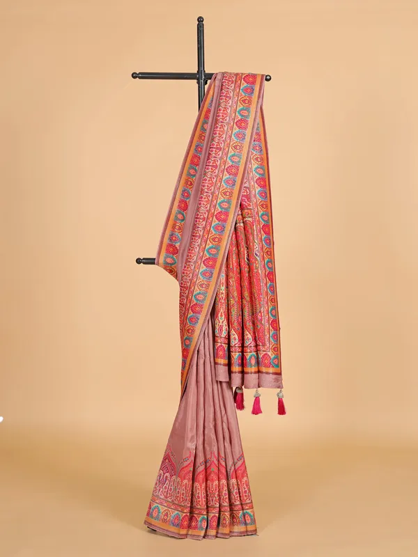 Onion pink silk saree with motif weaving