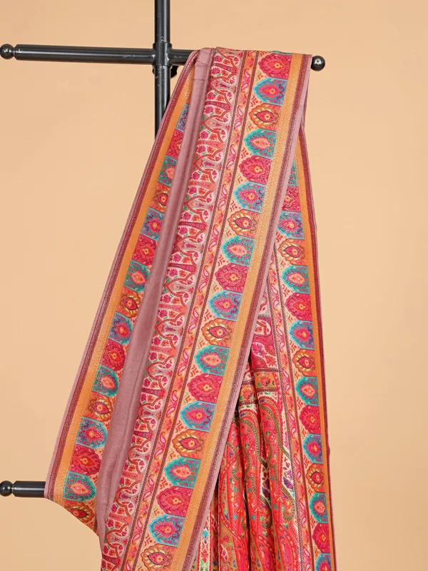 Onion pink silk saree with motif weaving
