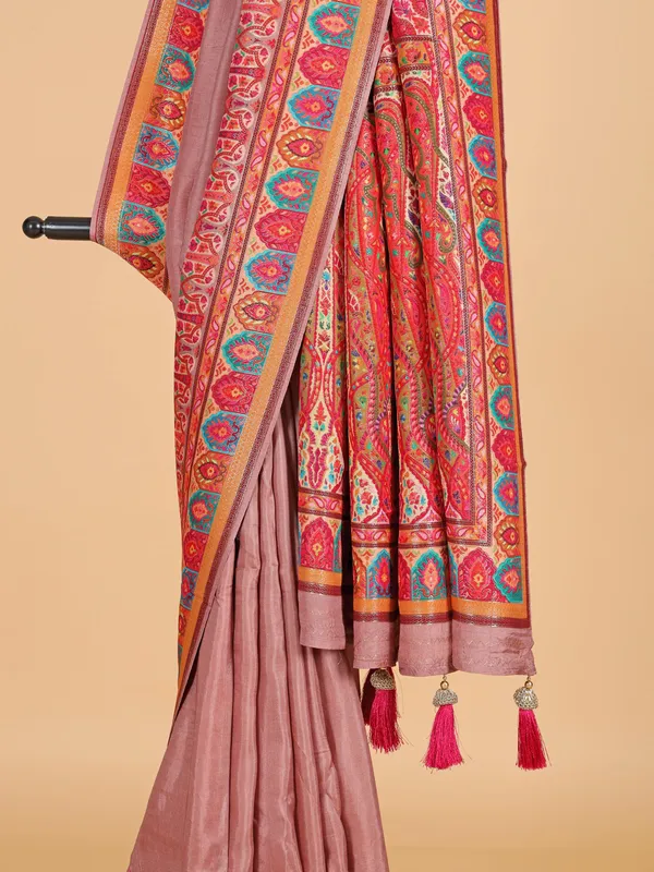Onion pink silk saree with motif weaving