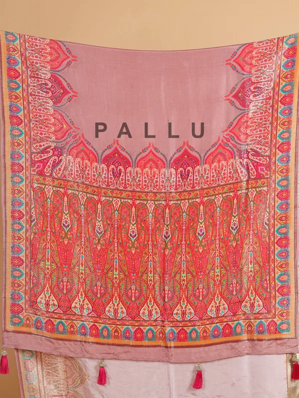 Onion pink silk saree with motif weaving