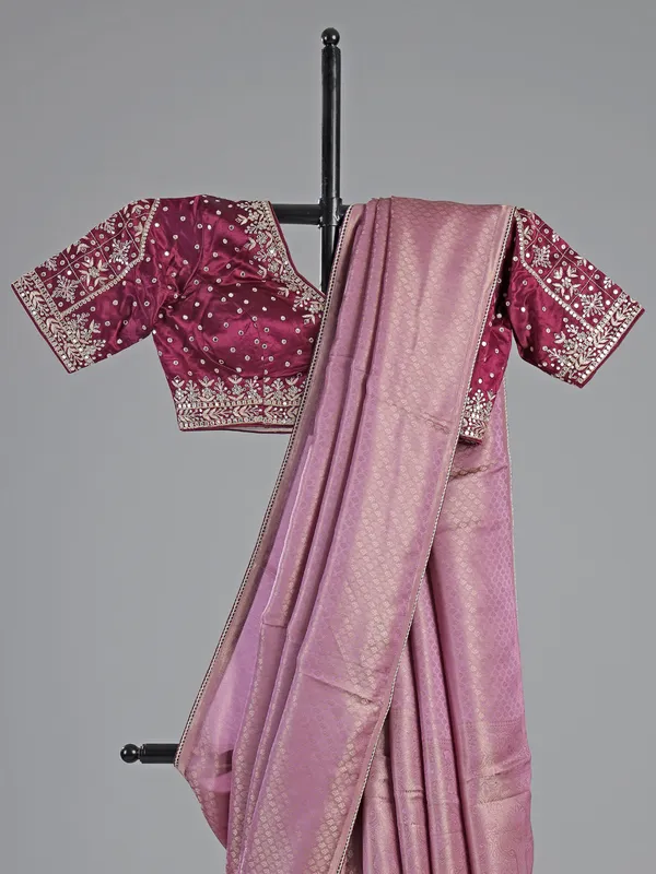 Onion pink silk saree with stylish blouse