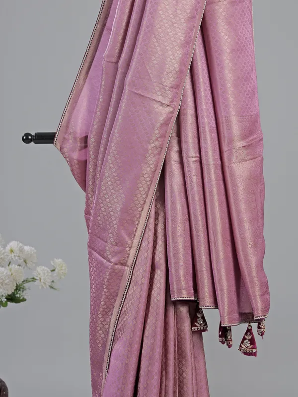 Onion pink silk saree with stylish blouse