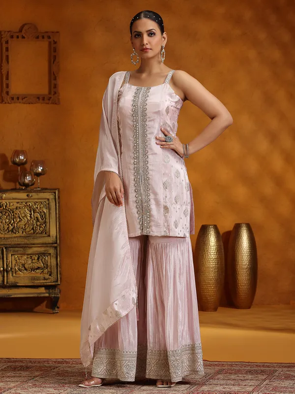 Onion pink silk sharara suit with dupatta