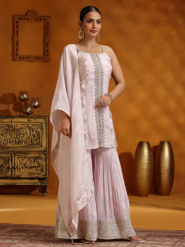Onion pink silk sharara suit with dupatta