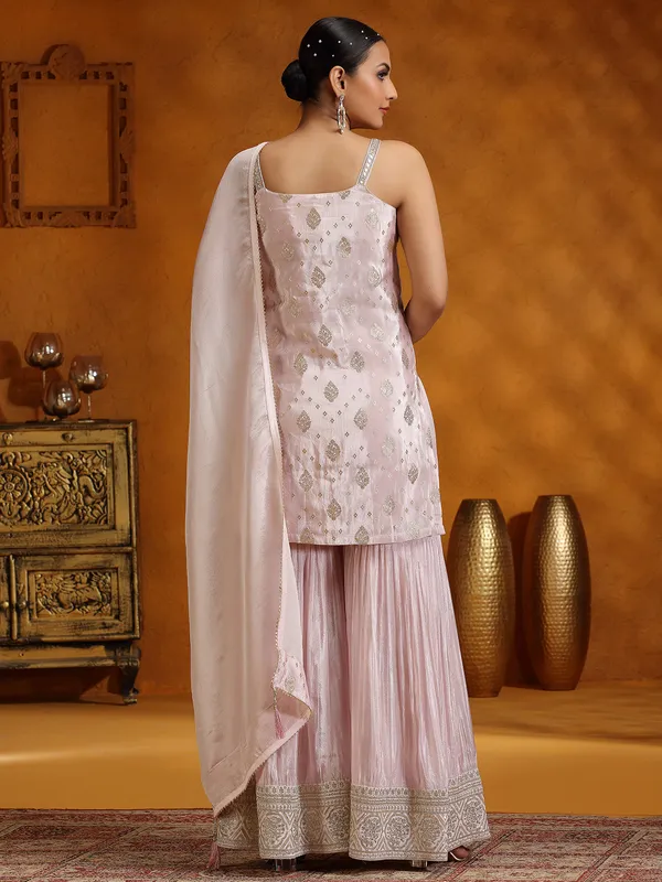 Onion pink silk sharara suit with dupatta