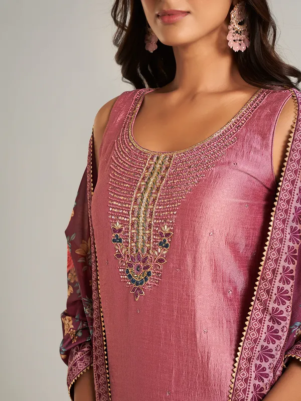 Onion pink silk straight cut salwar suit