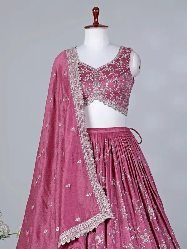 Onion pink silk sweetheart lehenga choli with dupatta