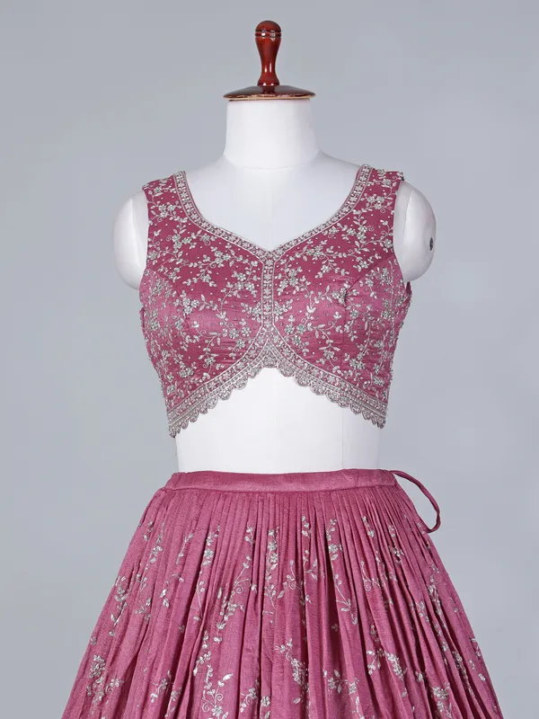 Onion pink silk sweetheart lehenga choli with dupatta