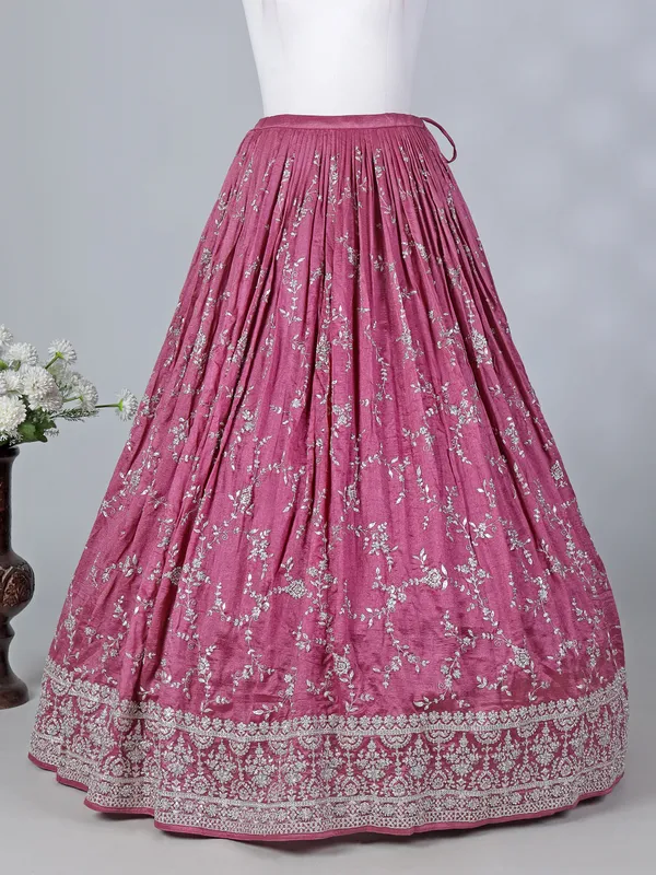 Onion pink silk sweetheart lehenga choli with dupatta
