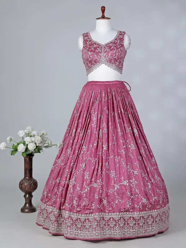 Onion pink silk sweetheart lehenga choli with dupatta