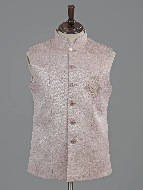 Onion pink silk textured waistcoat for men