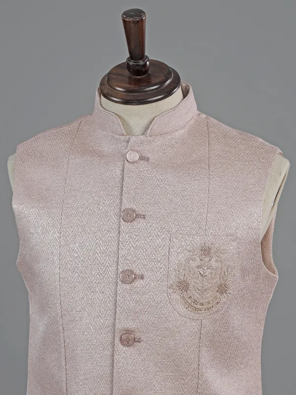Onion pink silk textured waistcoat for men