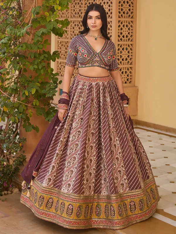 Onion pink silk wedding lehenga choli with print