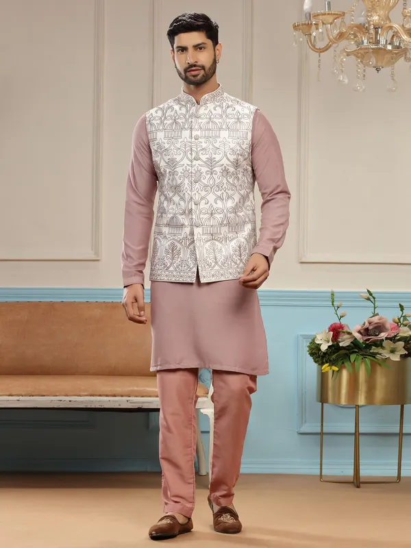 Onion pink silk wedding waistcoat set