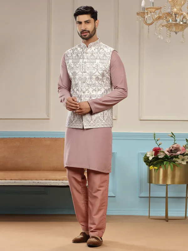 Onion pink silk wedding waistcoat set