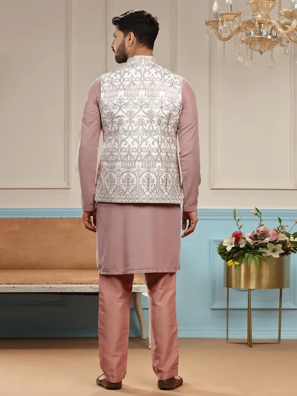 Onion pink silk wedding waistcoat set