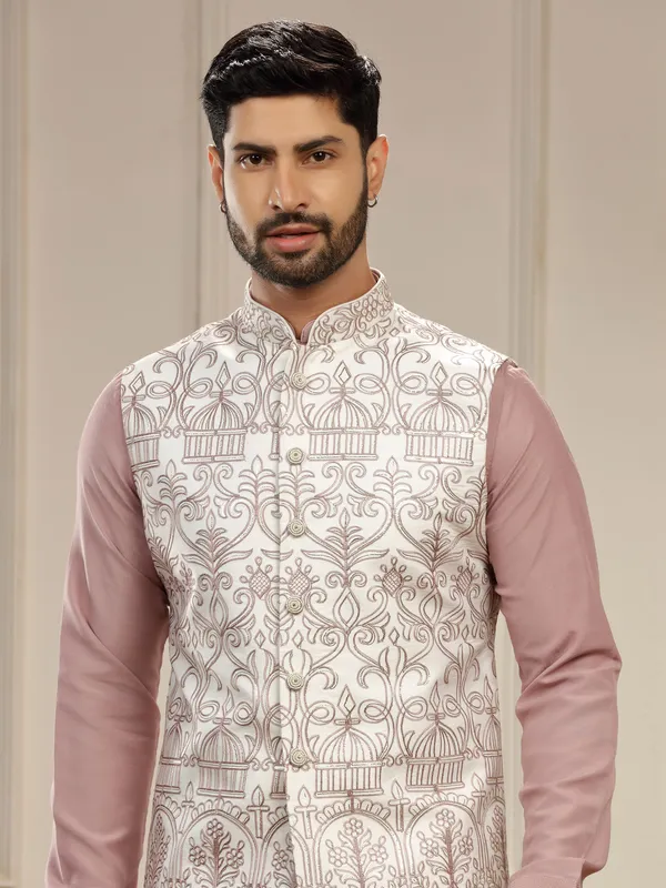 Onion pink silk wedding waistcoat set