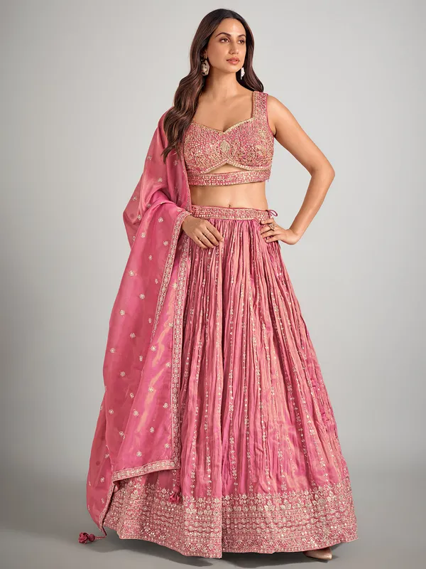 Onion pink silk wedding wear lahenga choli