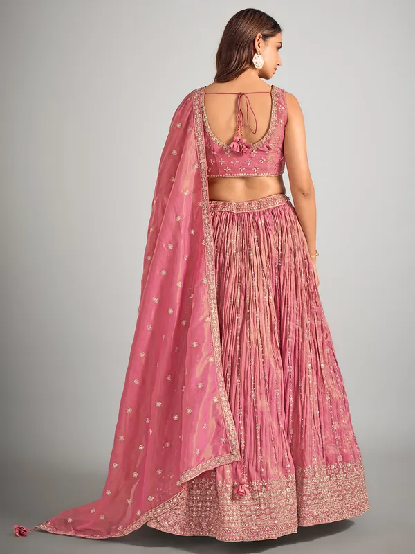 Onion pink silk wedding wear lahenga choli