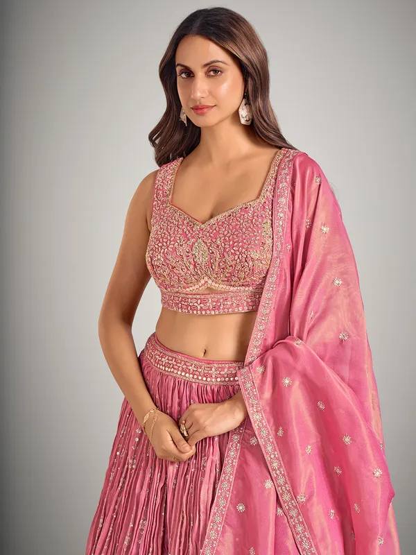 Onion pink silk wedding wear lahenga choli