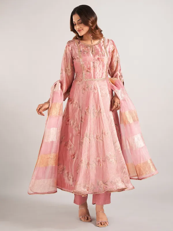 Onion pink soft organza floral printed salwar suit