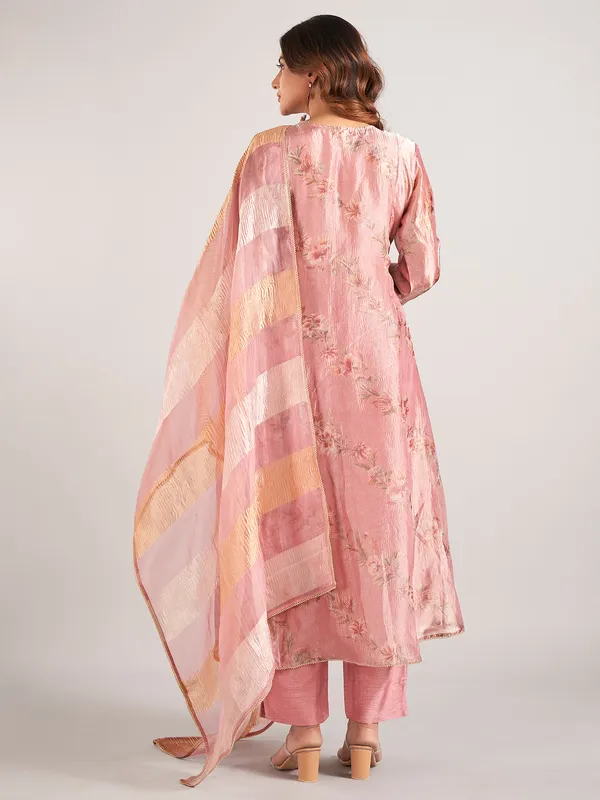 Onion pink soft organza floral printed salwar suit