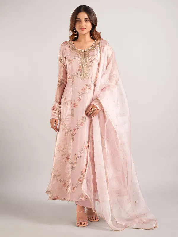 Onion pink soft organza salwar suit with dupatta