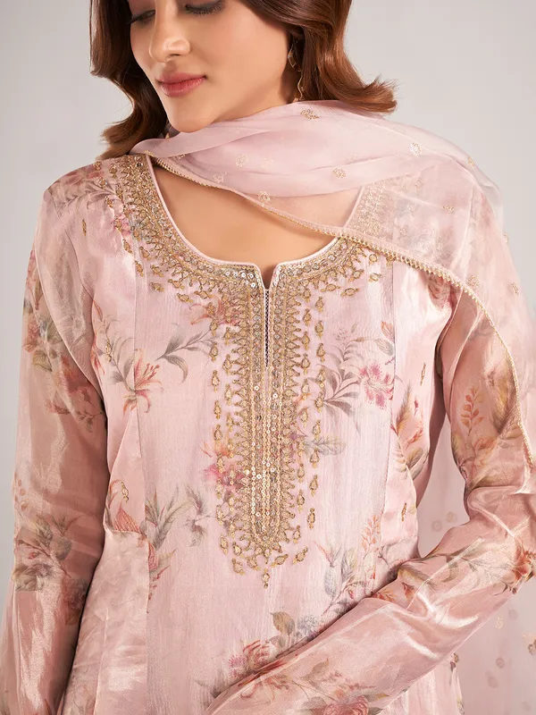 Onion pink soft organza salwar suit with dupatta