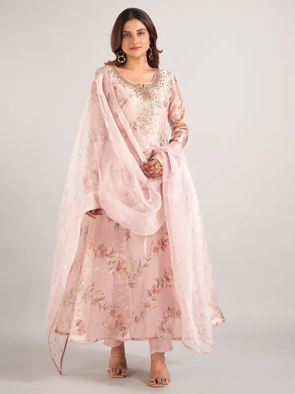 Onion pink soft organza salwar suit with dupatta