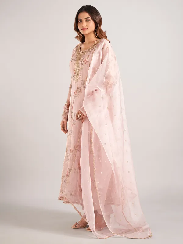 Onion pink soft organza salwar suit with dupatta