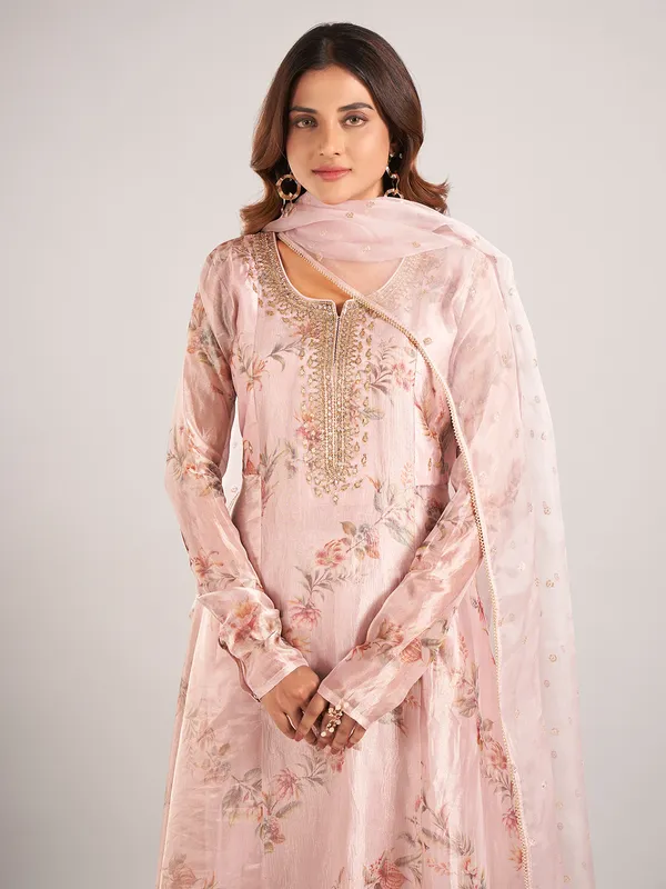 Onion pink soft organza salwar suit with dupatta