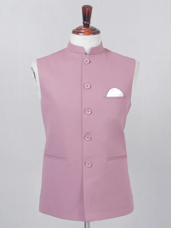 Onion pink solid waistcoat in terry rayon