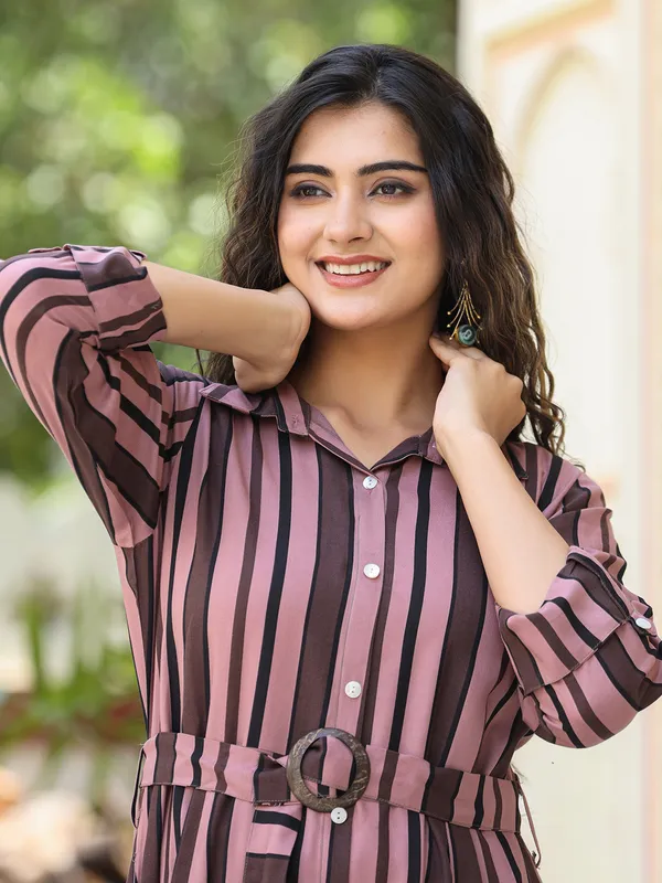 Onion pink stripe rayon cotton kurti