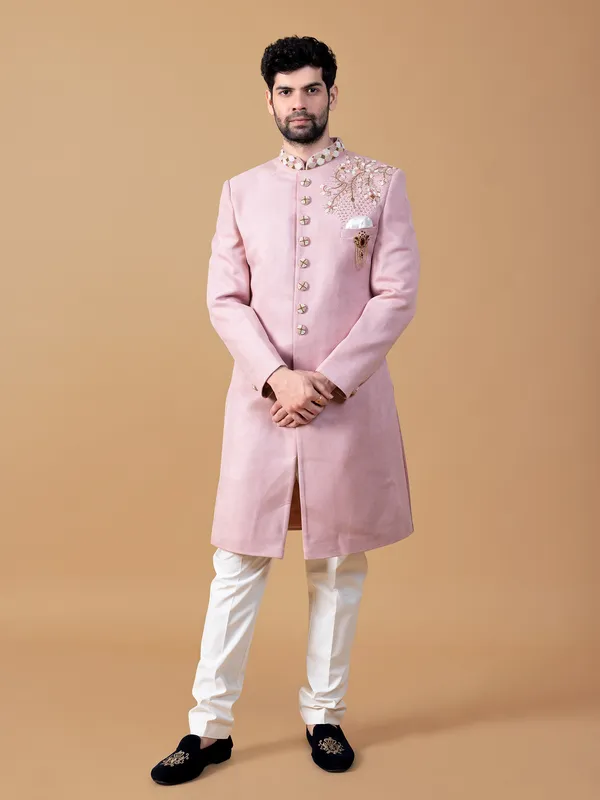 Onion pink suede indowestern